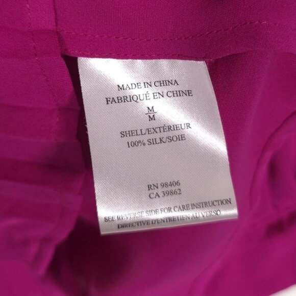 Theory Women's Top 100% SILK Pleated MEDIUM Shirt Hidden Button LS Pink Fuchsia - Picture 10 of 10